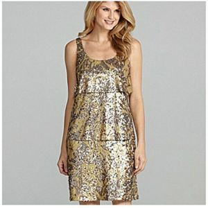 NWT Antonio Melani Sequin Tiered Maddy Gold Dress